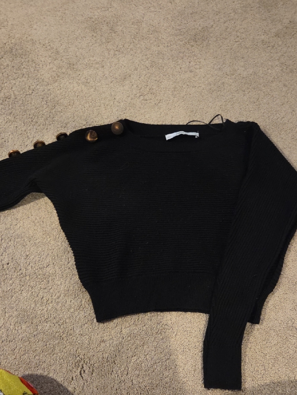 Zara Black Crewneck Sweater with Shoulder Buttons